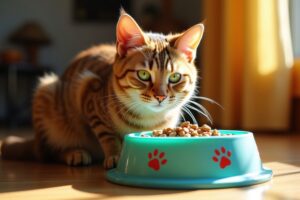 cat with food with allergies