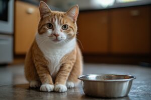 cat with wet food