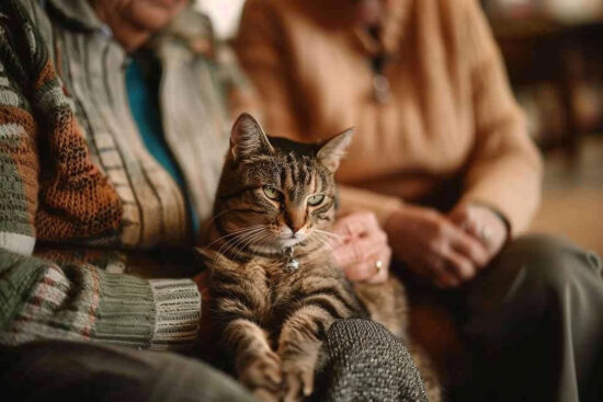 Senior cat sitting on lap