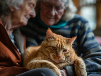 senior cat sitting on lap