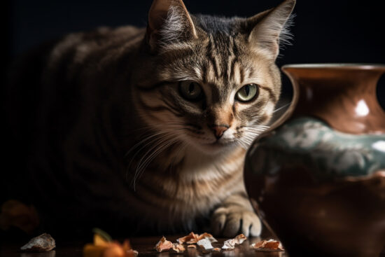 cat sitting with dry food for sensitive stomach
